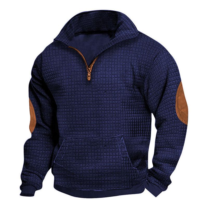 2026 Autumn/Winter Men's Casual Plaid Zipper Suede Plush Jacquard Hoodie