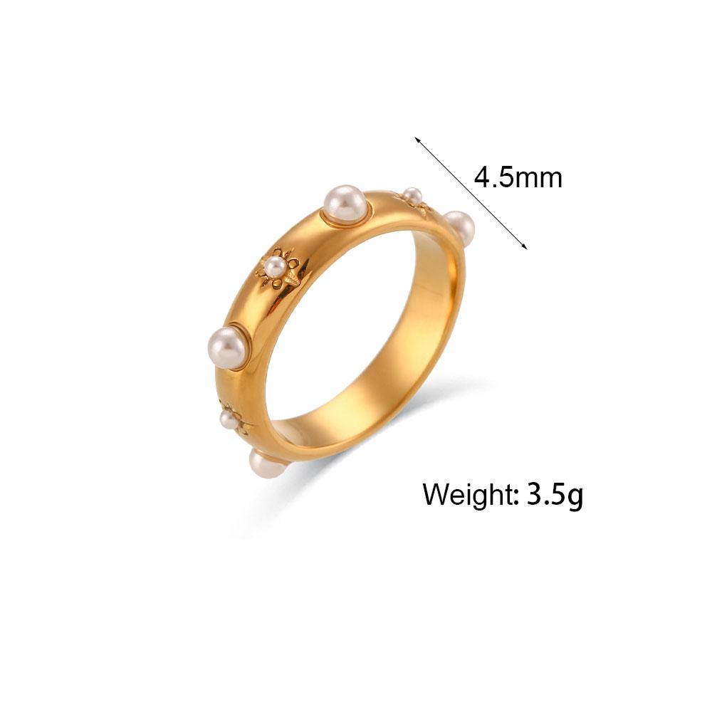 

E.B.belle 18K Gold Plated Green Zircon Pearl Rings For Women Waterproof Hypoallergenic Dainty Gold Ring Stainless Steel Jewelry 6 жемчужный