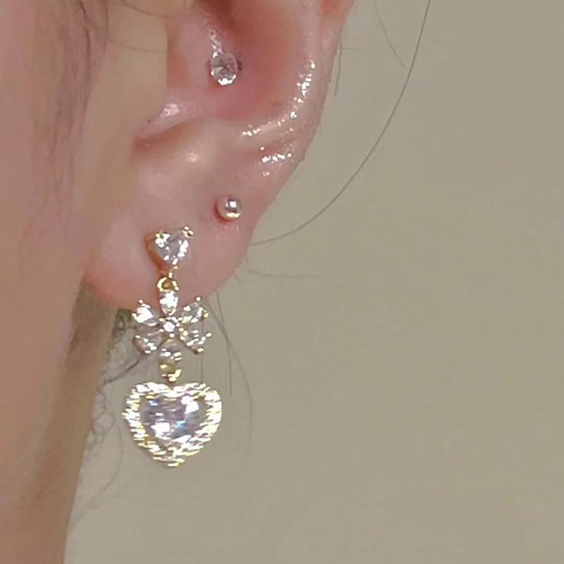Fashion Shiny Zircon Flowers Love Heart Tassel Earrings For Women Personality Earrings Wedding Jewelry Birthday Gifts