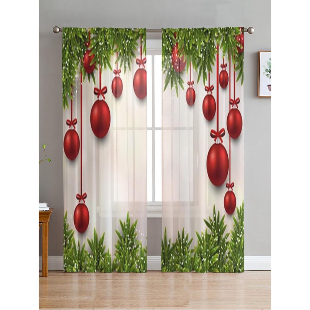 Christmas Decoration Balls And Berries Sheer Curtains For Living Room Bedroom Balcony Transparent Window Blinds Kitchen Drapes
