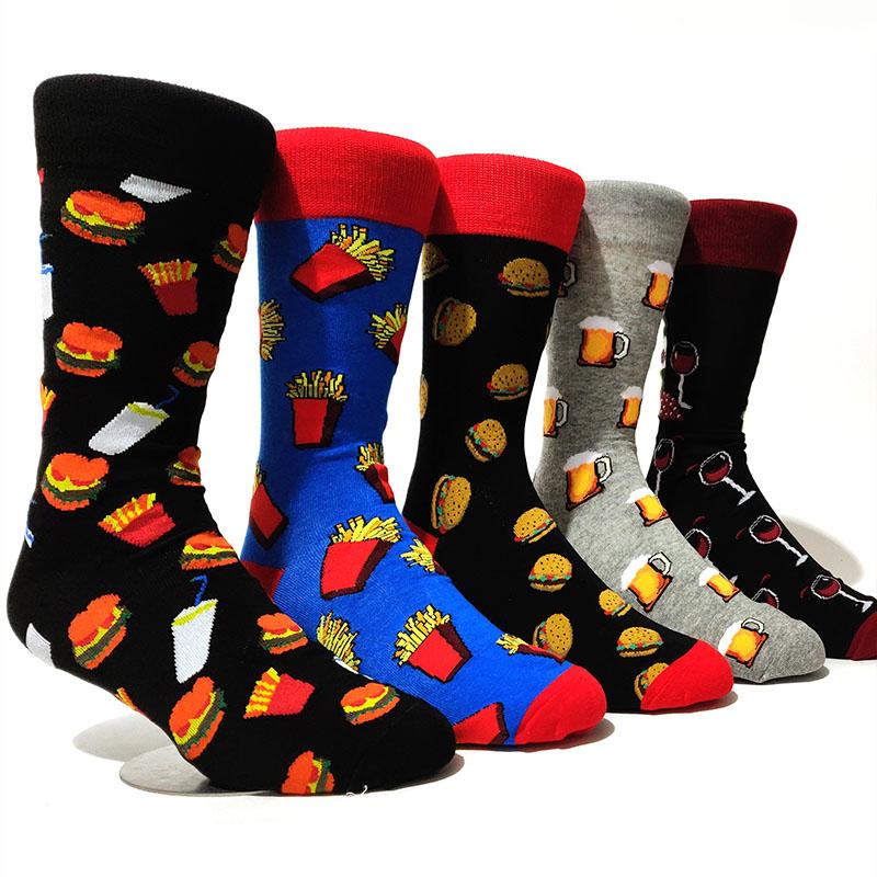 5 Pairs/Pack Men Funny Socks Casual Hip Hop Creative Cartoon Novelty Calcetines Hombre Street