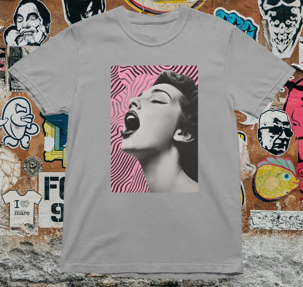 Retro Pop Art Woman T Shirt – Psychedelic Aesthetic Female Portrait Tee – Bold Unisex T-Shirt L
