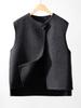 Women's 2025 Asymmetrical Gray Wool Vest - Round Neck, Button-Up, Sleeveless for Spring & Autumn Fashion
