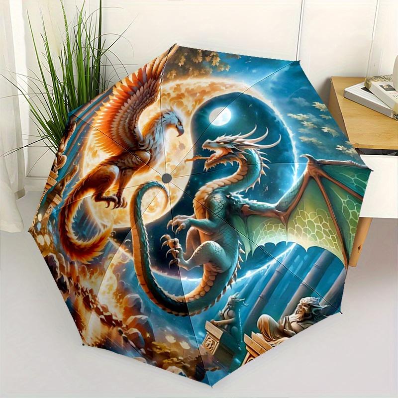 1pc Enchanted Forest Yin-Yang Dragons Durable Cartoon Folding Umbrella,Compact Umbrella for Men and Women, Suitable for Travel or Daily Use.C077