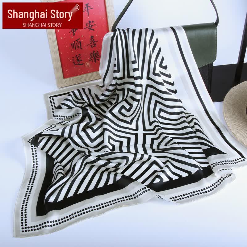 Shanghai Story 100% Mulberry Silk Square Scarf чёрный