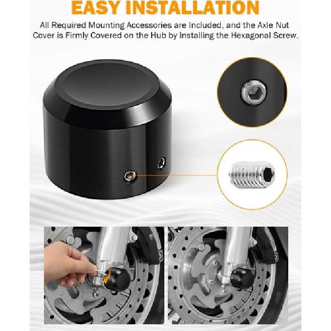 Black Front Axle Nut Cover Caps CNC Compatible for Softail Dyna Touring Road Kin