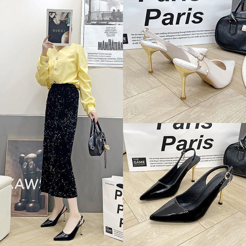 2025 summer Korean version of the new shallow middle heel bag head high heels commuting simple women's single shoes thin heel pointed sandals
