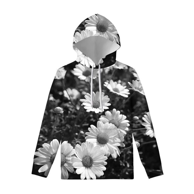 Men Clothing New In Hoodies & Sweatshirts Black Rose Pattern Harajuku Sweatshirts 3D Animal Flower Goth Loose Pullover Sportwear