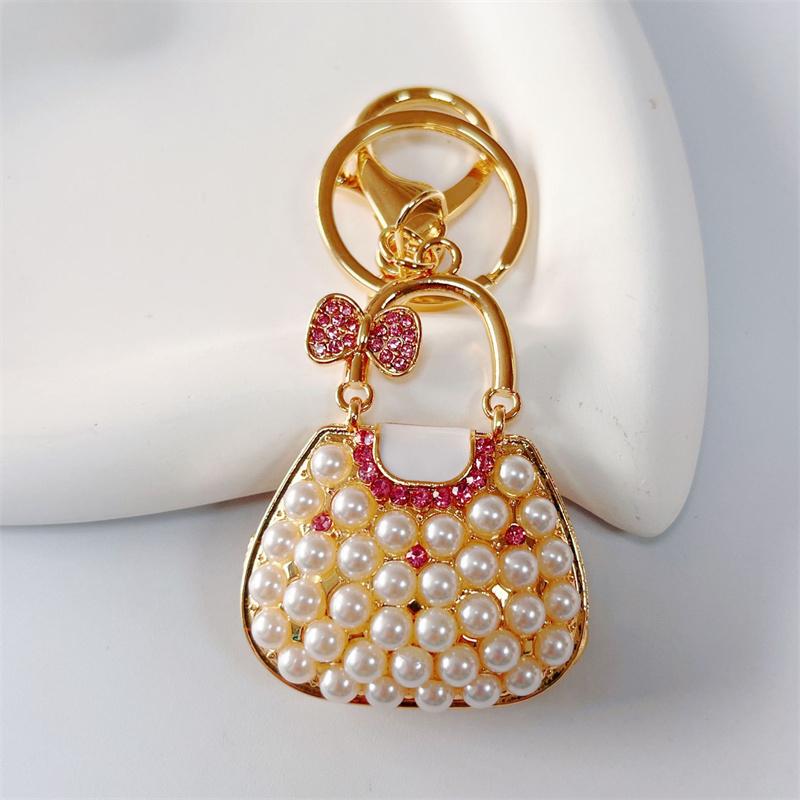 Cute Keychains for Women Rhinestone Pearls Bags Shape Key Chains Jewelry for Car Women's Bags Decoration Bag Charm