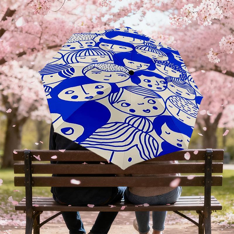 1pc faces pattern Automatic Open/Close Umbrella with Windproof, 8-Rib Sturdy Canopy, Durable Ribs, Fashionable Design1216A