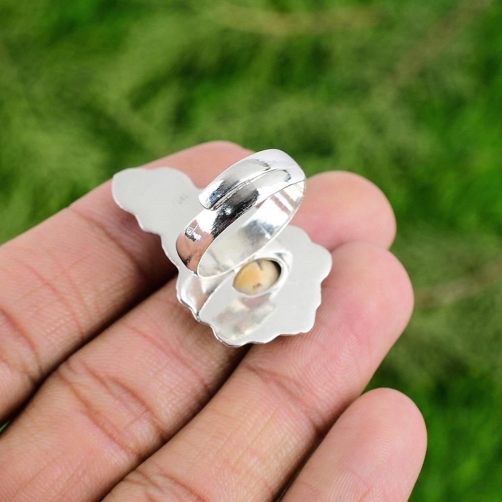 Natural Shiva Eye Shell Bezel Flower Promise Stackable Ring Jewelry 925 Silver