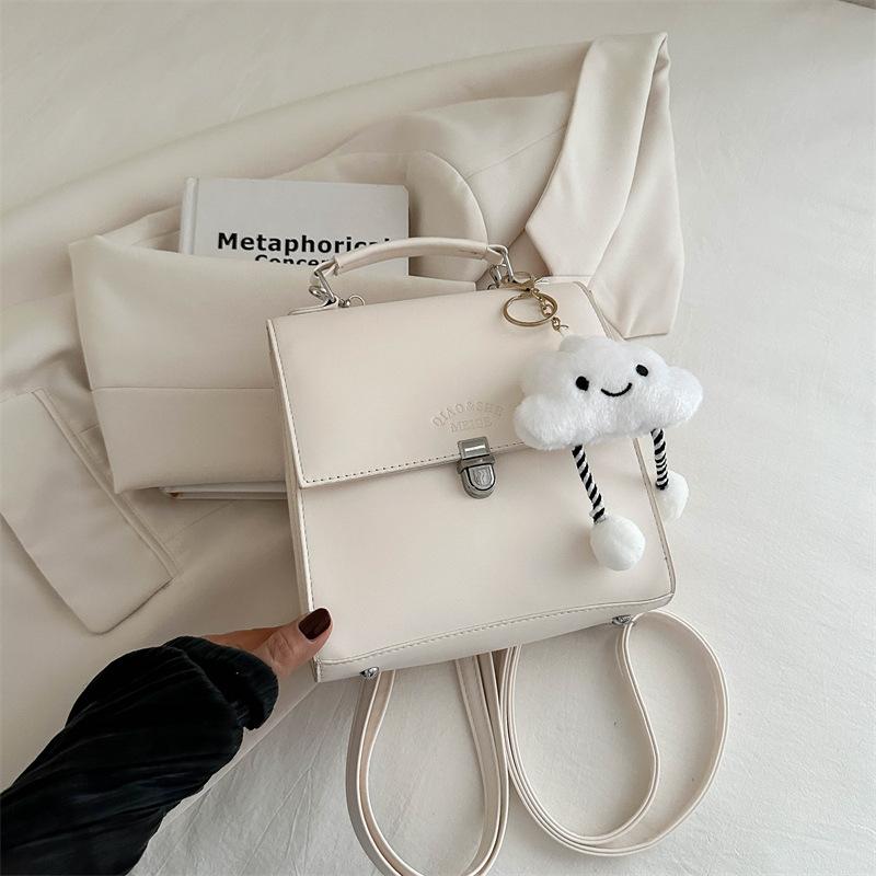 Niche Solid Color Backpack Women'S High-Value Handbag Large-Capacity Travel Retro Small Backpack