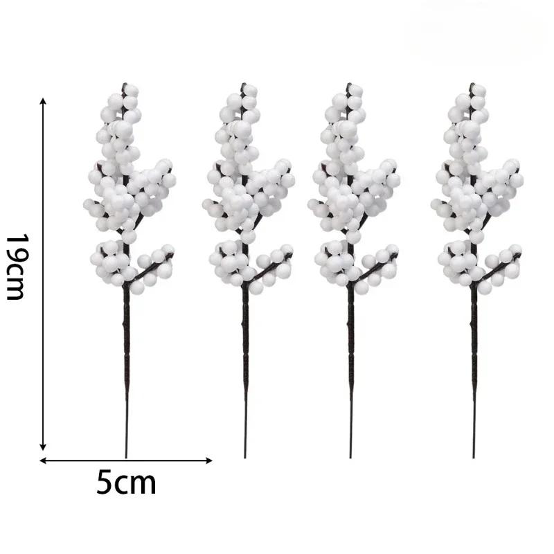 4-20PCS Artificial Holly Berry Stem Christmas White Berries Branches DIY Xmas Tree Ornament Wedding Home Party Fake Flower Decor
