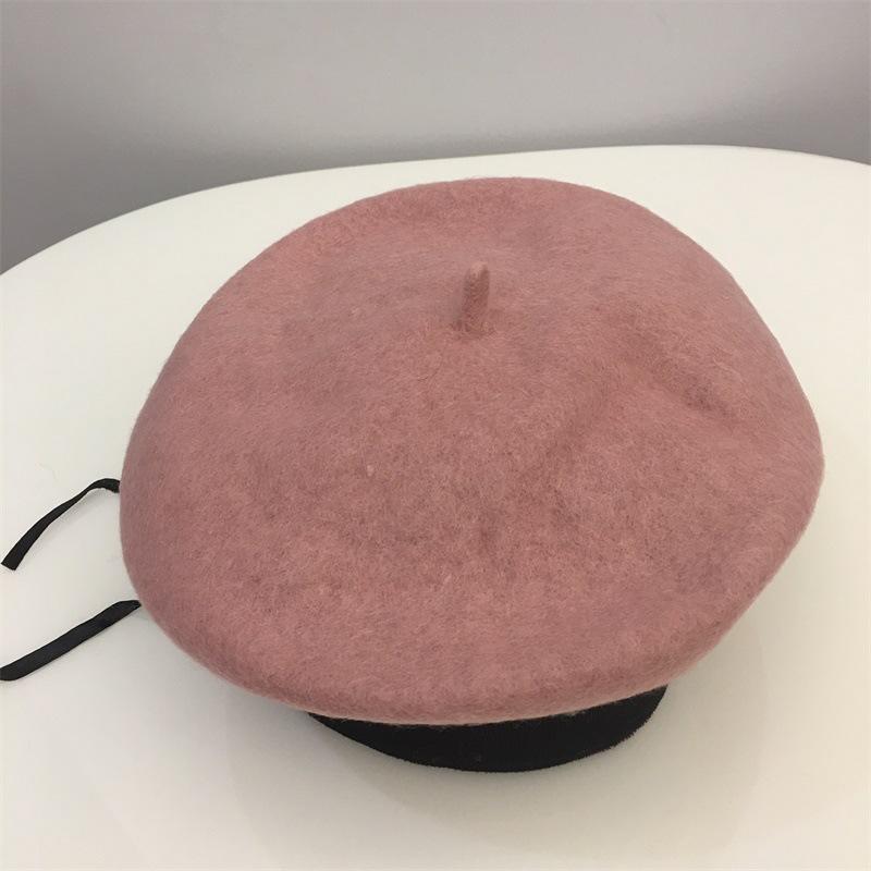 

Wool beret women autumn and winter solid color simple versatile painter hat retro pumpkin hat tide Average size 55-58CM