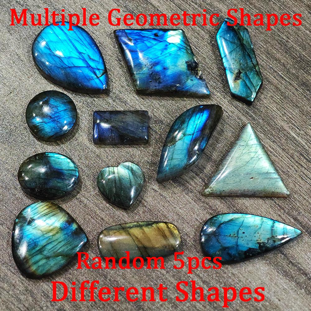 5 Pezzi Lotti Cabochon di Labradorite Naturale Pietra Piatta Lucidato Fai da Te Creazione Artigianato in Pietra Ovale Pera E Molteplici Forme Geometriche