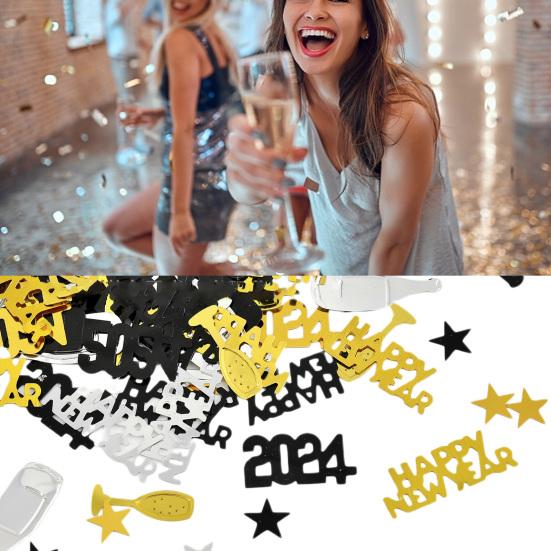 1 Set 2024 Happy Year Confetti Elegant Black Golden Silver Color Confetti for Parties Holiday Decorations