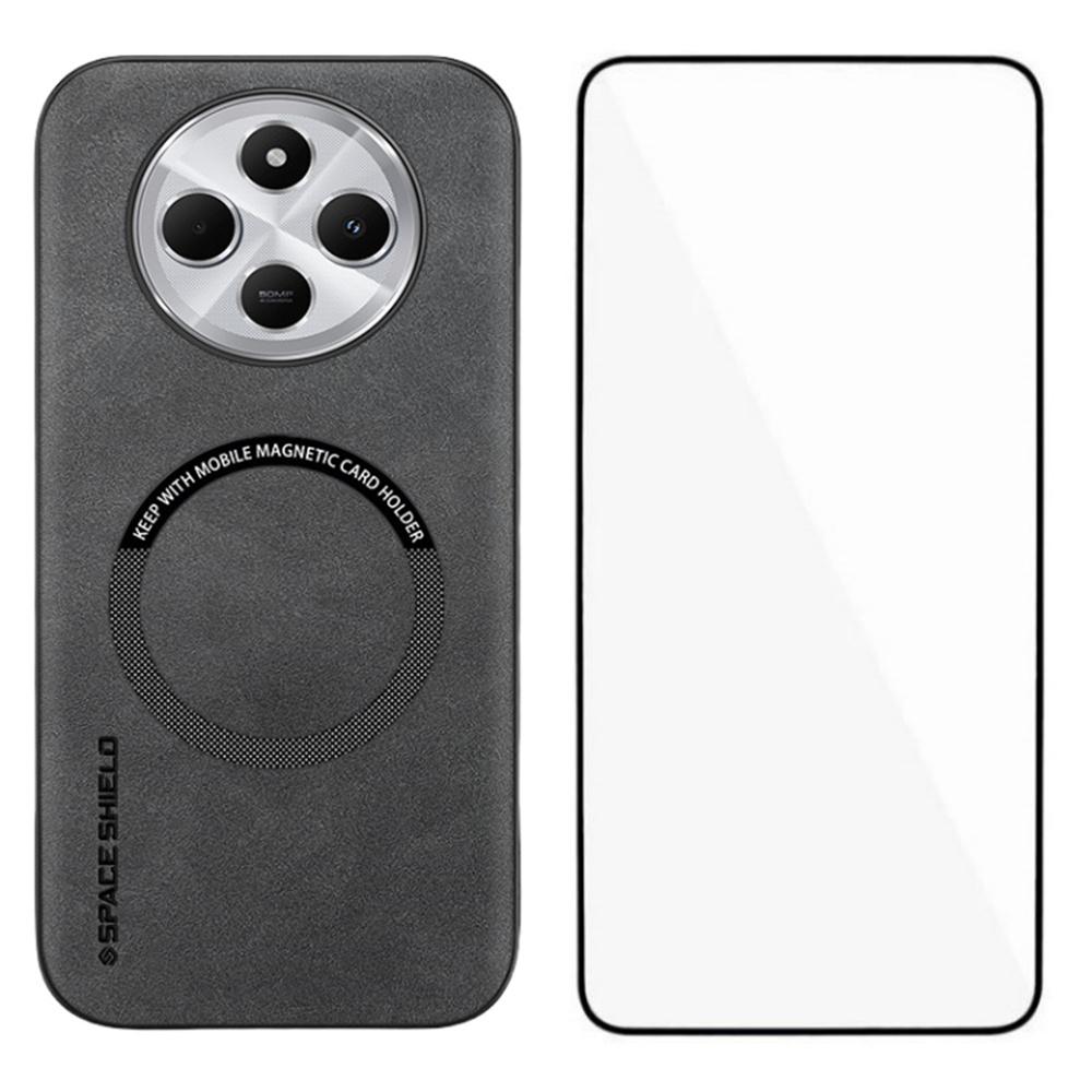 WANLONFENG YBP Series Magnetic Case with Tempered Glass Film For Xiaomi Redmi 14C 4G/14R 5G/Poco C75 4G PU+TPU Phone Cover Large Cutout