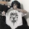 T-shirt damski Harajuku Y2K Top Harajuku Retro koreański styl Czarny Demon Punk Gothic Anime Ubrania z nadrukiem