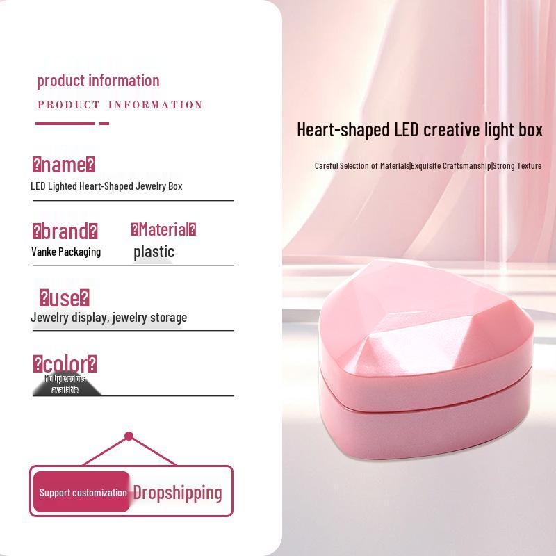 Luxury Heart-Shaped LED Jewelry Box for Rings and Necklaces