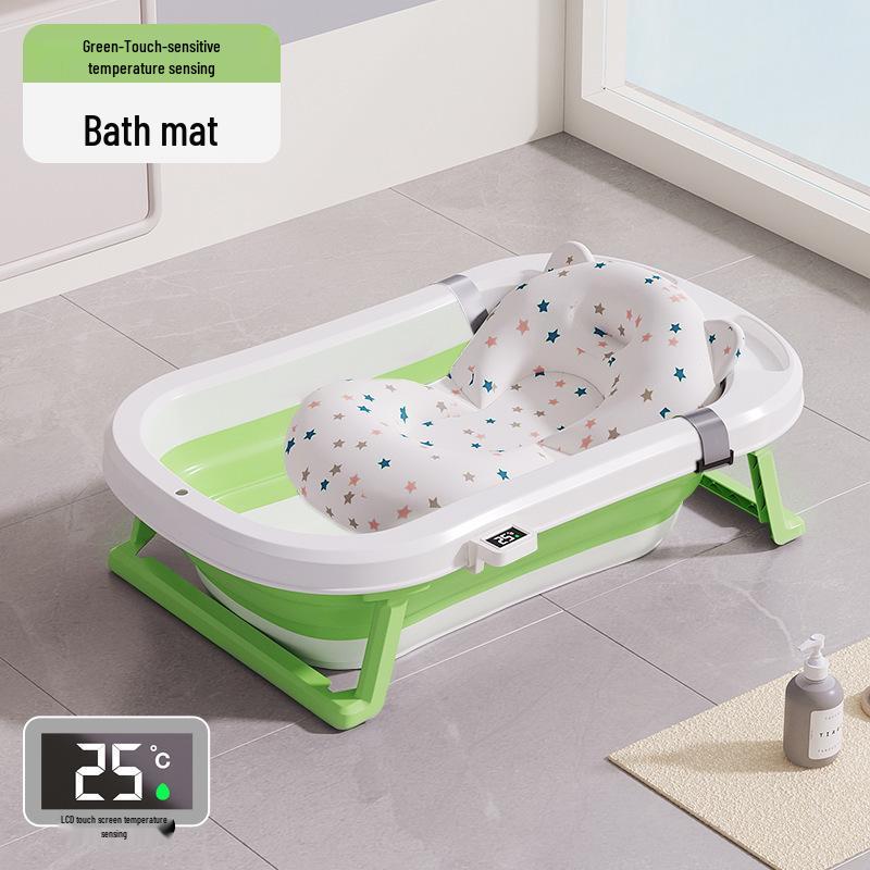 Foldable, Temperature-Sensing Baby and Toddler Bathtub for Sitting or Lying