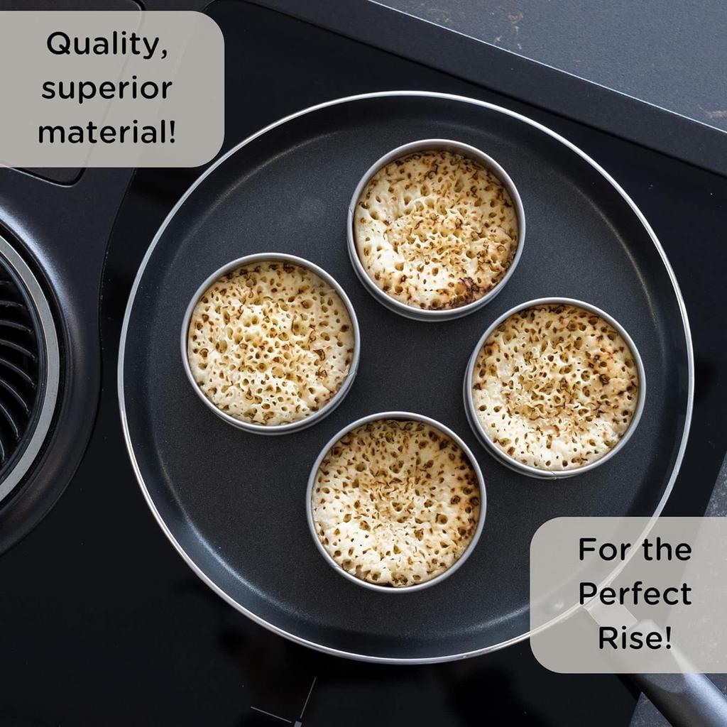 Set of 12 Nonstick Tart Molds Stainless Steel Crumpet Molds English Muffin Molds Multi Purpose Baking Molds for Baking