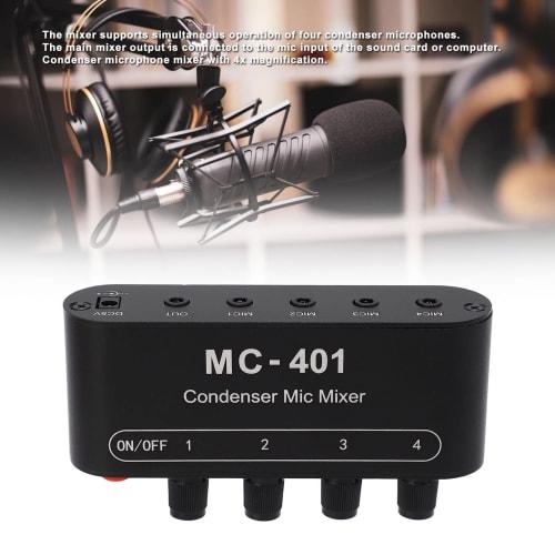 Aluminum Alloy Condenser Microphone Mixer, 4-in Condenser Microphone Mixer, Karaoke Mixer, 1-out Microphone Mixing System, Mini Audio Podcast Mixer fo