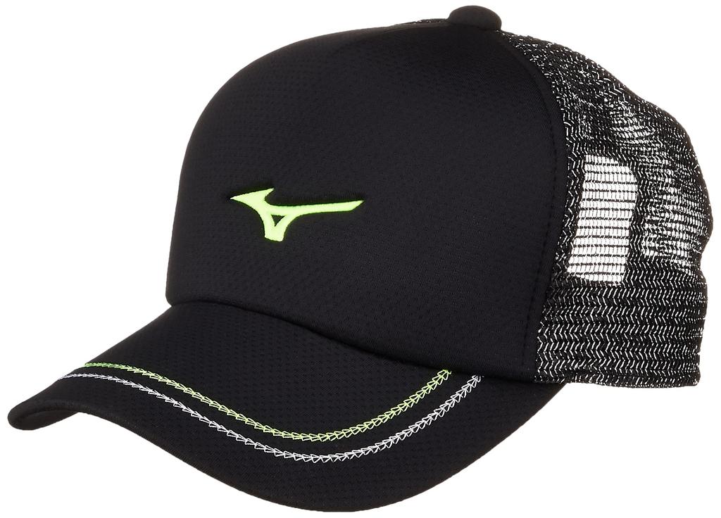 Mizuno Tennis for Club Activities and Practice Cap, 62JW8001, Black/Lime, 56.0-60.0 cm, Unisex,