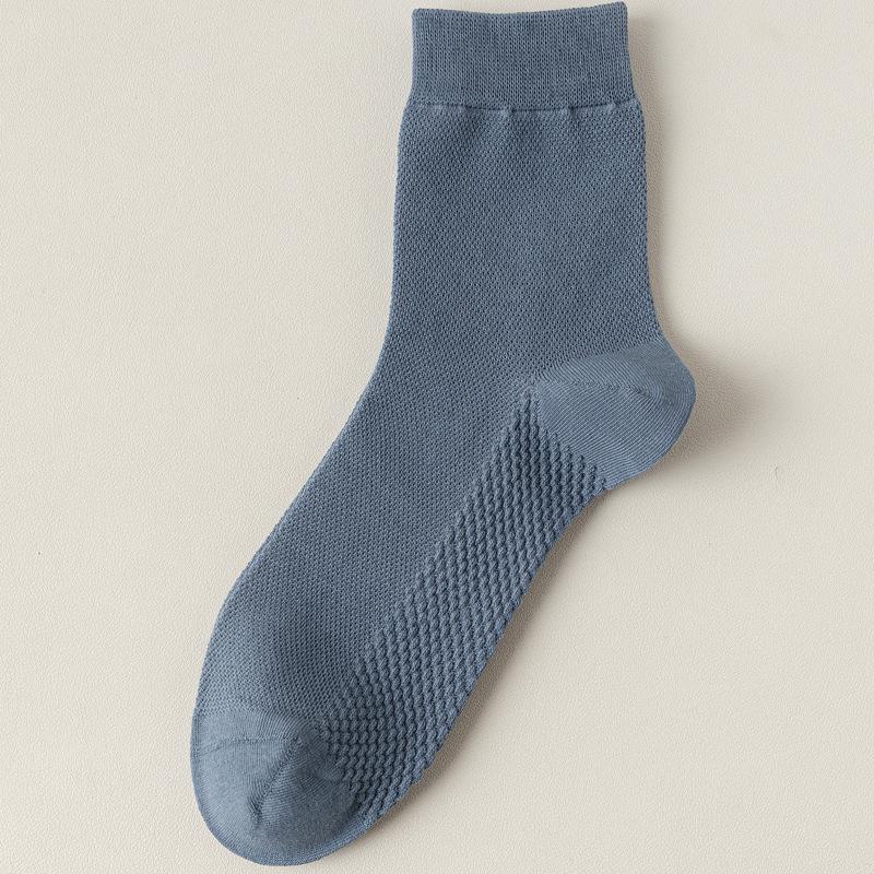 Men's Breathable Black Cotton Mid-Calf Socks - Sweat-Absorbent, Odor-Resistant, Mesh Design for Spring/Summer.