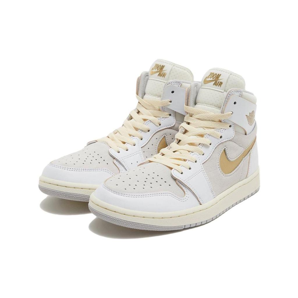 Air Jordan 1 High Zoom Comfort 2 FIBA Unisex Sneakers White Neutral-Grey Metallic-Gold DV1307-107