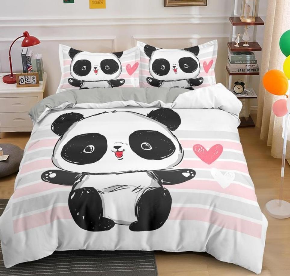 Cartoon Cute Panda Duvet Cover 3D Printed Bedding Set Children Gift Girls Single Large King Size 3-Piece Set with 2 Pillowcases