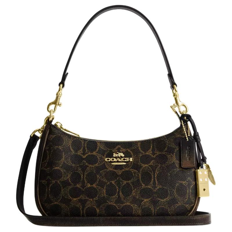 

COACH Teri 24 Classic Monogram Faux Leather and Calf Leather Shoulder Bag Medium Women s Brown коричневий