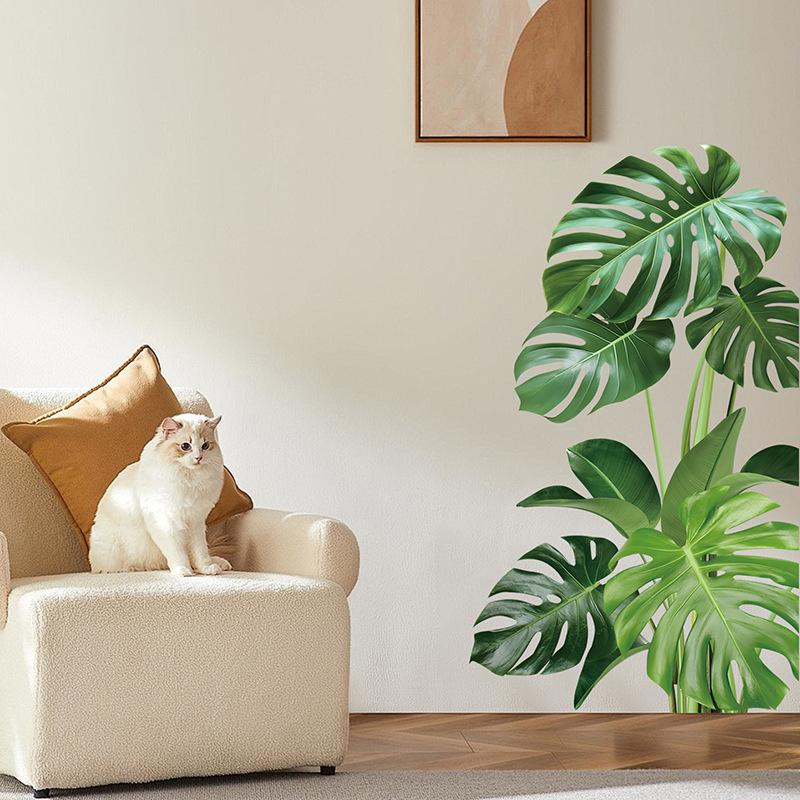 Large Monstera Plant Self Adhesive Wall Sticker for Living Room Corridor Entrance Hall Room Door Home Decor Fresh Green Vinyl Art