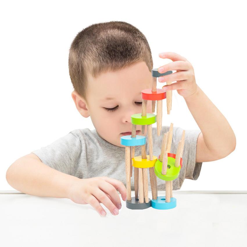 New Stacked Stool Children's Educational Wooden Balance Toy Stool Stacked High Stacked Le Building Block