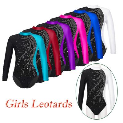 Langarm-Gymnastik-Trikot für Mädchen, glitzerndes Ballett-Tanz-Trikot, Tanzbekleidung, Kinder-Skating-Kostüm