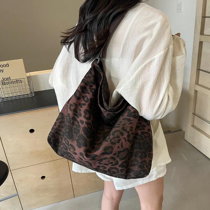 

Сумка через плечо из холста с леопардовым принтом, сумка через плечо для отдыха, многофункциональная сумка-тоут кофейный