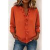 Blusa de Mujer de Aspecto Lino Manga 3/4 Casual Cuello en V Adorno de Volantes Camisa de Botones