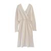 GMXIA Slim-fit V-neck Wrap Hip Dress Women's Long-sleeved Style Waist Knit Dress