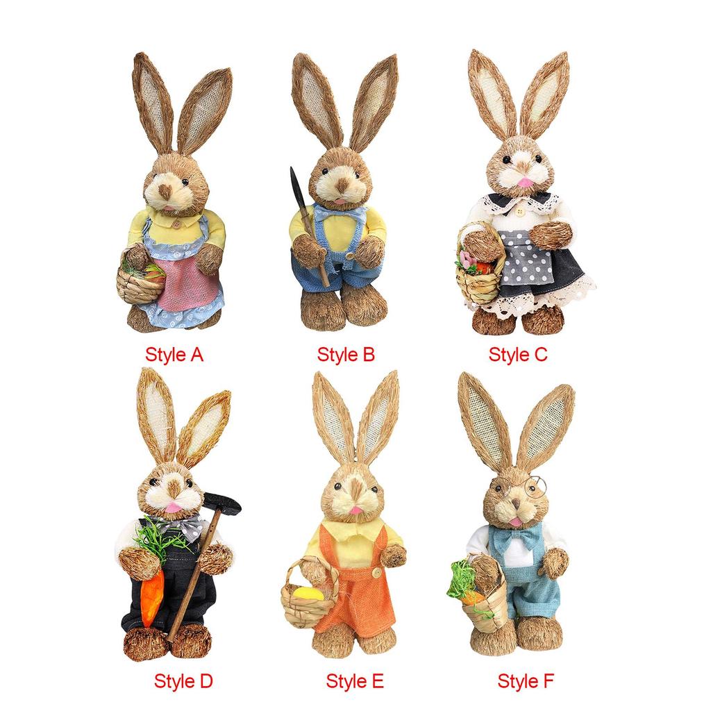 Handmade Straw Rabbit Figurine Easter Bunny Ornament for Dining Room Table Dollhouse Miniatures