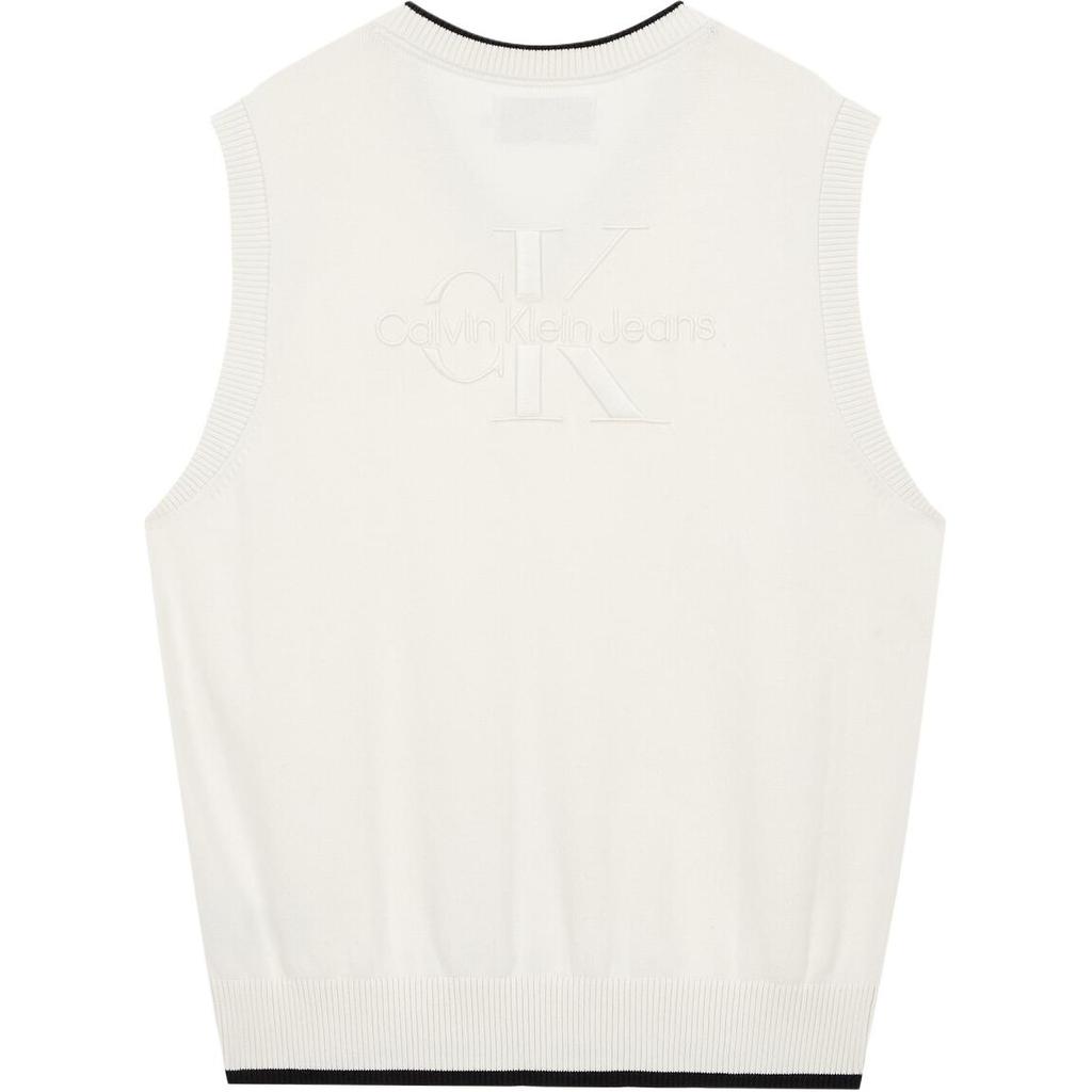 Calvin Klein Letter Embroidery Color Block Cotton Knit Sweater Men Sweater White J324408-YBI