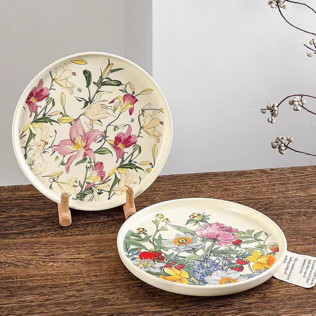 Retro Kwiatowy Naszkliwny Ceramiczny Zastawa Stołowa Talerz Sałatkowy Talerz Głęboki Talerz Calowy Talerz na Warzywa Wysoki Zmysł Wysoka Wartość Gospodarstwo Domowe