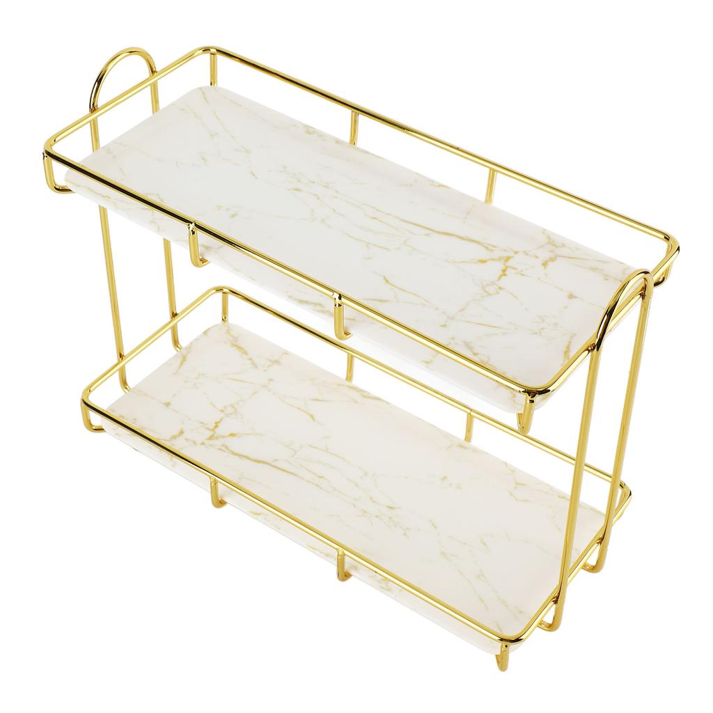 Bathroom Storage Rack Gold White 2 Tier Makeup Shelf Humanized Structure Anti Slip Counter