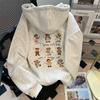 American lazy chic bear embroidered hooded sweater men and women spring and autumn retro oversize zipper jacket