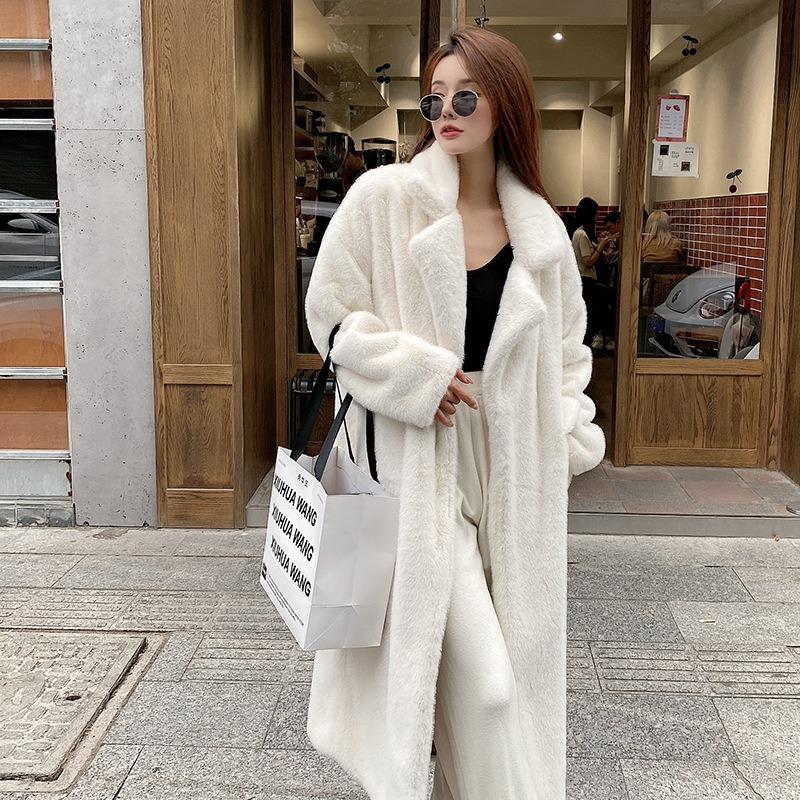 Winter extended imitation fur coat thickened mink fleece fur jacket suit collar loose fluff jacket