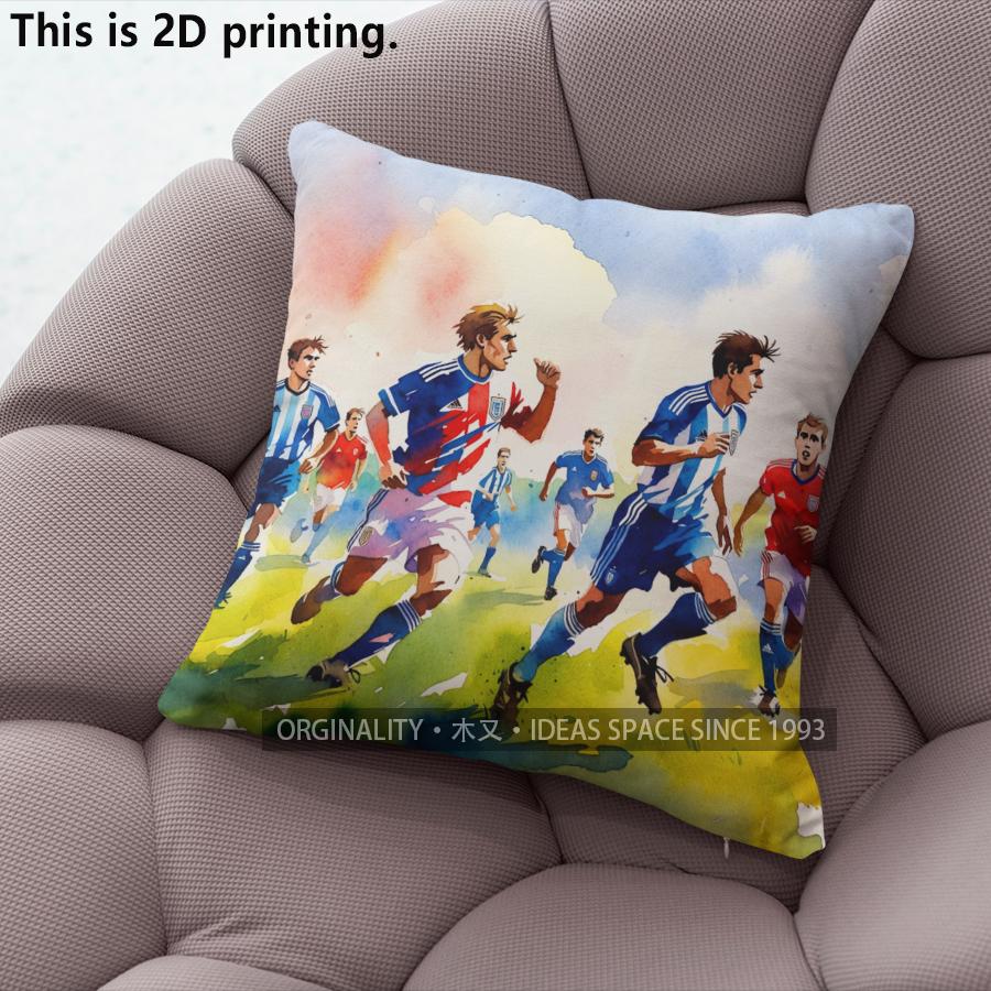 Watercolor Soccer Sport Throw Pillow Covers Pattern Cushion Cover Suitable For Sofa Bedroom Car Pillow Cover
