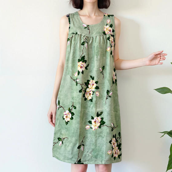 Summer Middle-Aged and Elderly Cotton Silk Nightgowns Pajamas Women's Dresses Large Size Mother's Casual Nightgowns Homewear