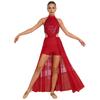 Damen rückenfreies Bodysuit-Kleid Pailletten-Oberteil Netzrock integrierter kurzer Unterteil Tanzkleidung