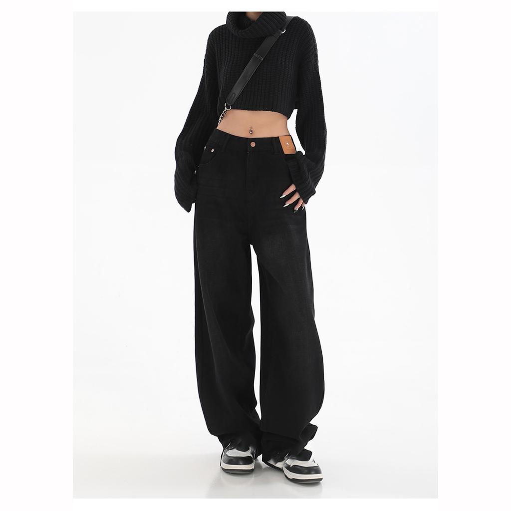 Women Wide Leg Jeans High Street Y2k Casual Pants Lady Fashion Black Blue Loose Denim Trouserse