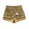 Khaki Flanged Denim Shorts Women's Summer New High-waisted Slim-fitting and Thin A-word Spice Girl Tooling Hot Pants