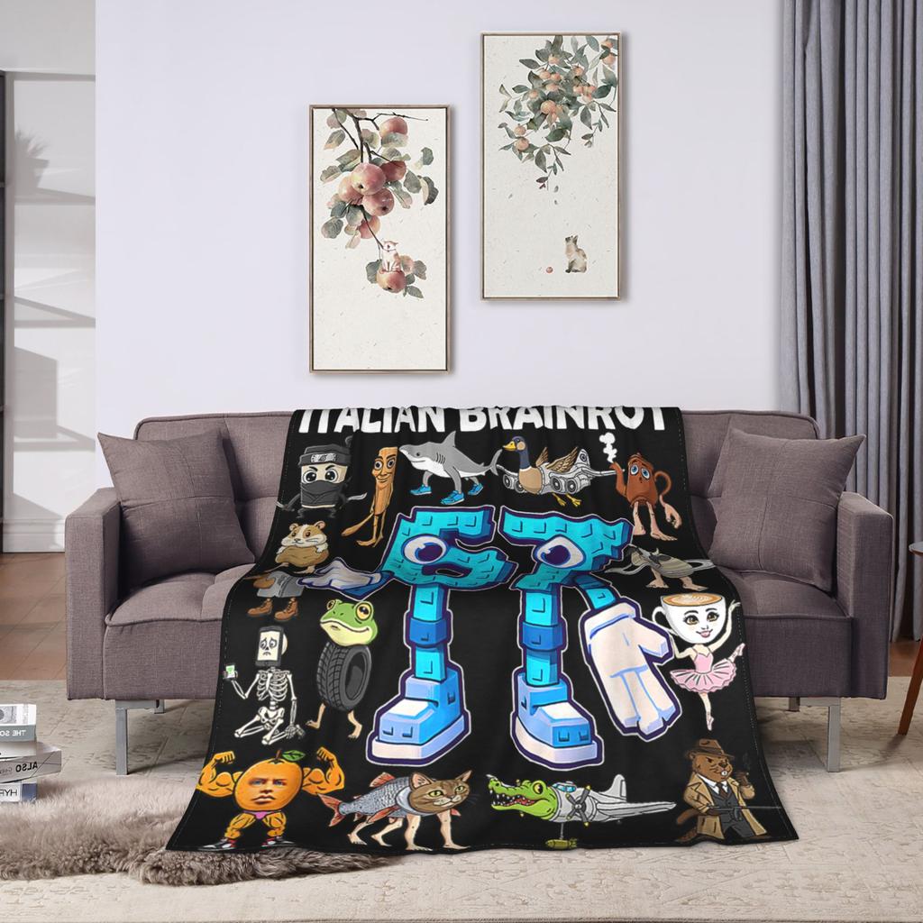 6 7 Italienischer Brainrot Sechs Sieben Meme Flanelldecke Langlebige Überwurfdecke für Wohnzimmer Lustige Bettdecke Sofa Bettbezug