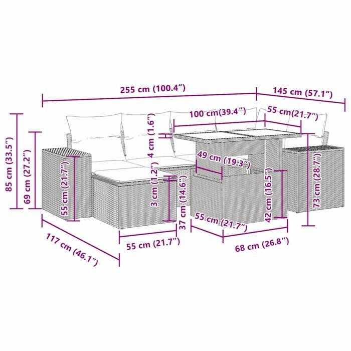 VidaXL Garden Lounge Set with Cushions 7 Pcs Light Grey Wicker, Outdoor Sofa Set, Garden Furniture, 3326833